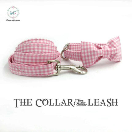 Charming Custom Pink & White Dog Collar and Leash Ensemble with Bow Tie - Très Elite