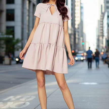 Charming Flared Bow Neck Dress With Frills Daytime Elegance - Très Elite