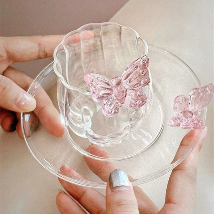 Charming Floral Butterfly Glass Teacup Set - Perfect for Elegant Tea Events - Très Elite