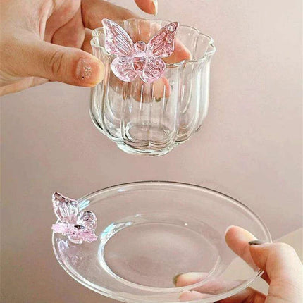 Charming Floral Butterfly Glass Teacup Set - Perfect for Elegant Tea Events - Très Elite