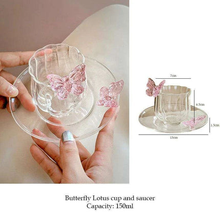 Charming Floral Butterfly Glass Teacup Set - Perfect for Elegant Tea Events - Très Elite