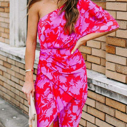 Charming Floral Off-Shoulder Chiffon Dress - Très Elite