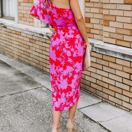 Charming Floral Off-Shoulder Chiffon Dress - Très Elite
