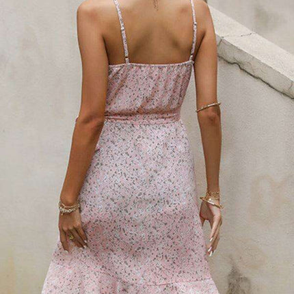 Charming Floral Ruffle Midi Dress - Ideal for Elegant Garden Gatherings - Très Elite