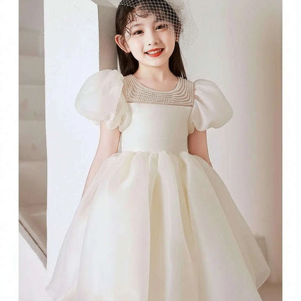 Charming Girls' Princess Ball Gown with Elegant Beading and Bow for Birthday Parties and Performances - Très Elite