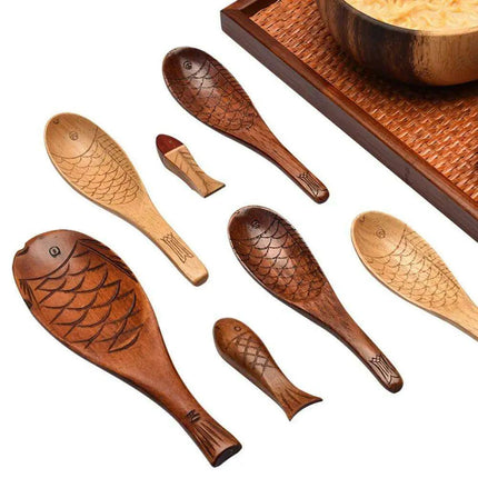 Charming Handcrafted Fish-Shaped Japanese Wooden Rice Spoon - Short-Handled Kitchen Essential - Très Elite