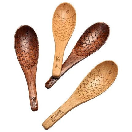 Charming Handcrafted Fish-Shaped Japanese Wooden Rice Spoon - Short-Handled Kitchen Essential - Très Elite