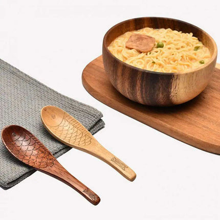 Charming Handcrafted Fish-Shaped Japanese Wooden Rice Spoon - Short-Handled Kitchen Essential - Très Elite