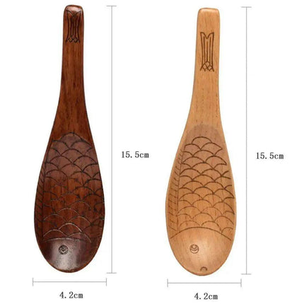 Charming Handcrafted Fish-Shaped Japanese Wooden Rice Spoon - Short-Handled Kitchen Essential - Très Elite