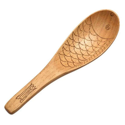 Charming Handcrafted Fish-Shaped Japanese Wooden Rice Spoon - Short-Handled Kitchen Essential - Très Elite