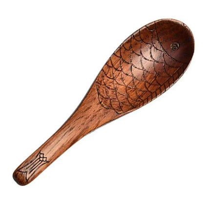 Charming Handcrafted Fish-Shaped Japanese Wooden Rice Spoon - Short-Handled Kitchen Essential - Très Elite