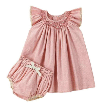 Charming Handcrafted Pink Summer Dress and Pants Ensemble for Baby Girls with Elegant Embroidery - Très Elite