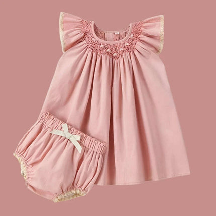 Charming Handcrafted Pink Summer Dress and Pants Ensemble for Baby Girls with Elegant Embroidery - Très Elite
