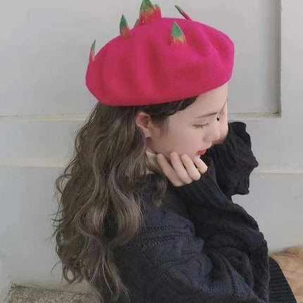 Charming Handcrafted Pumpkin Wool Beret with Leaf Embellishments for Fall and Winter Fashion - Très Elite