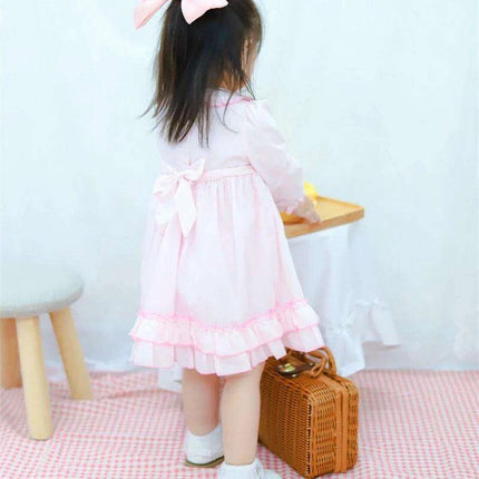 Charming Handmade Long Sleeve Pink Cotton Dress with Floral Embroidery for Girls - Très Elite