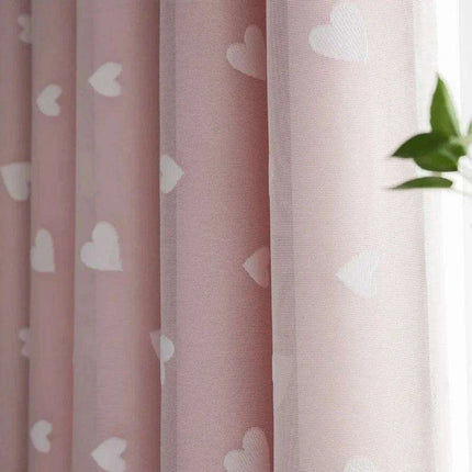 Charming Heart-Embroidered Tulle Blackout Curtains for Baby Girls' Princess Rooms - Single Panel in Double Pink - Très Elite- Très Elite