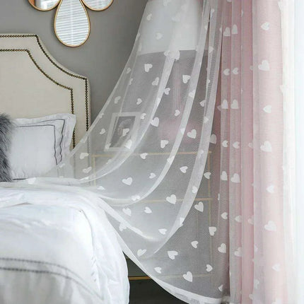 Charming Heart-Embroidered Tulle Blackout Curtains for Baby Girls' Princess Rooms - Single Panel in Double Pink - Très Elite- Très Elite
