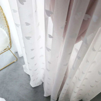 Charming Heart-Embroidered Tulle Blackout Curtains for Baby Girls' Princess Rooms - Single Panel in Double Pink - Très Elite- Très Elite