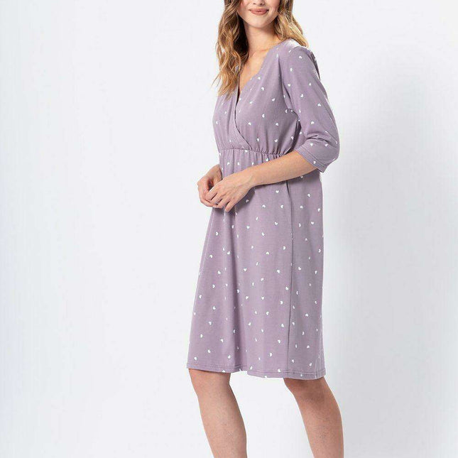 Charming Heart Print Nursing Nightshirt for Moms