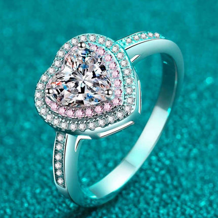 Charming Heart-Shaped Lab-Diamond Ring with Dazzling Zircon Highlights