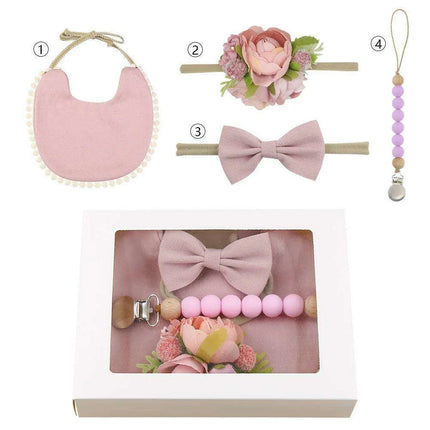 Charming Holiday Floral Baby Bib Set with Pacifier Clip - Perfect Christmas Gift - Très Elite