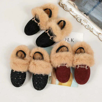 Charming Kids Black Fur Slip-On Slippers - Cozy Outdoor Slides for Boys and Girls - Très Elite