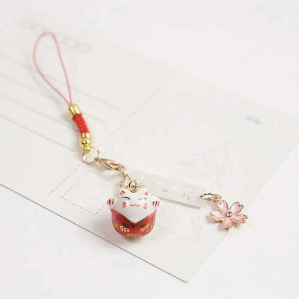 Charming Maneki Neko Keychain - Cute Japanese Lucky Cat Phone Charm for Thoughtful Gifts and Couples