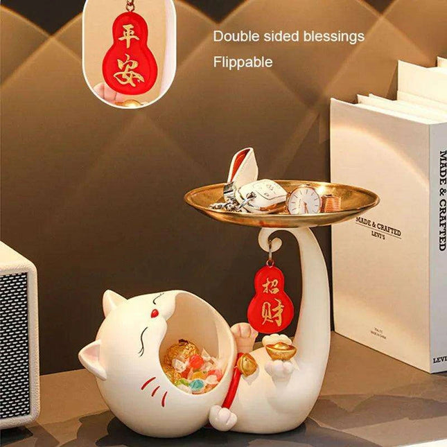 Charming Maneki-neko Key Organizer: Whimsical Resin Cat for Stylish Home Decor and Good Luck