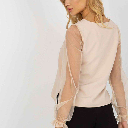 Charming Mesh Sleeve Blouse with Heart-Shaped Neckline - Très Elite