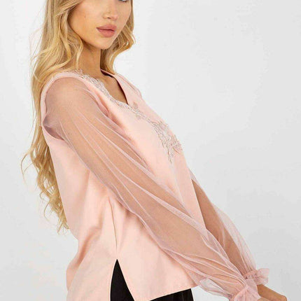 Charming Mesh Sleeve Blouse with Heart-Shaped Neckline - Très Elite