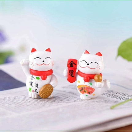 Charming Mini Maneki Neko Waving Cat Figurine - Good Luck Home Accent and Gift - Très Elite