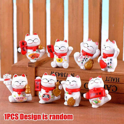 Charming Mini Maneki Neko Waving Cat Figurine - Good Luck Home Accent and Gift - Très Elite