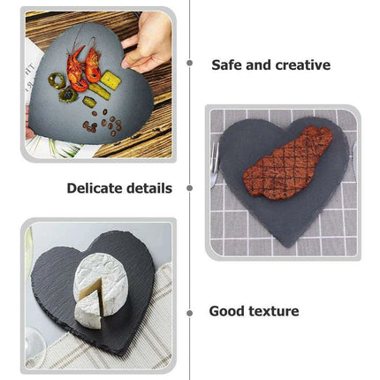 Charming Natural Slate Heart-Shaped Serving Tray Set for Culinary Delights - Très Elite