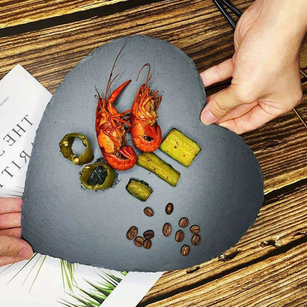 Charming Natural Slate Heart-Shaped Serving Tray Set for Culinary Delights - Très Elite