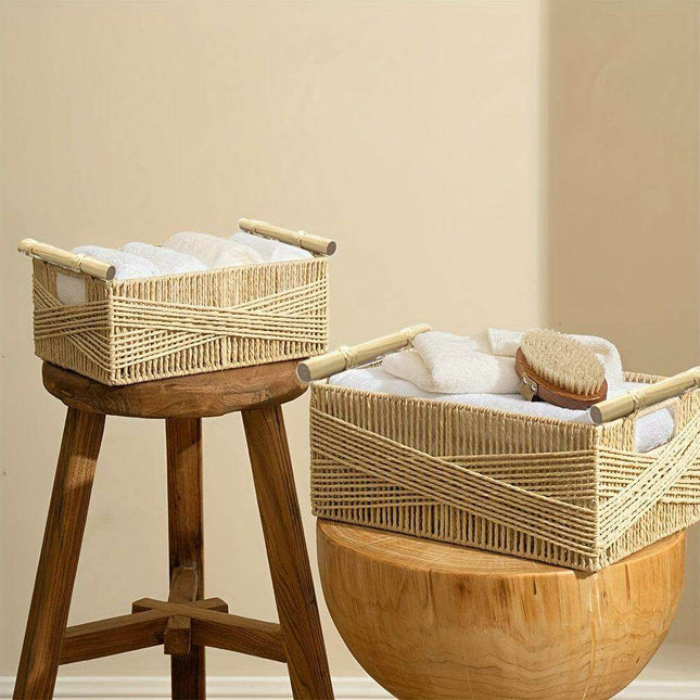 Charming Oversized Wicker Storage Basket with Comfortable Handles - Stylish Open Top Organizer for Any Room