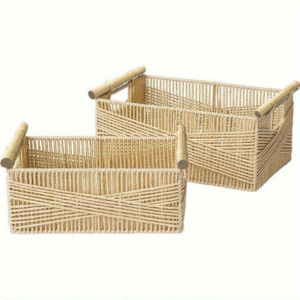 Charming Oversized Wicker Storage Basket with Comfortable Handles - Stylish Open Top Organizer for Any Room..