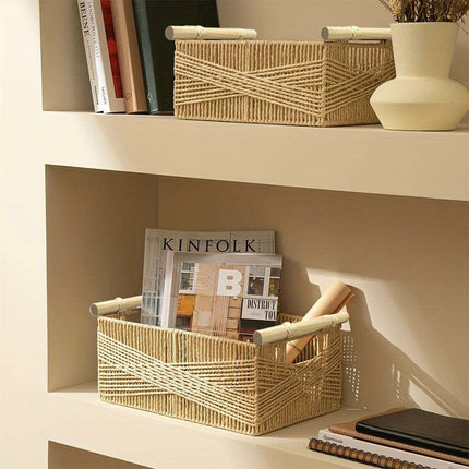 Charming Oversized Wicker Storage Basket with Comfortable Handles - Stylish Open Top Organizer for Any Room..