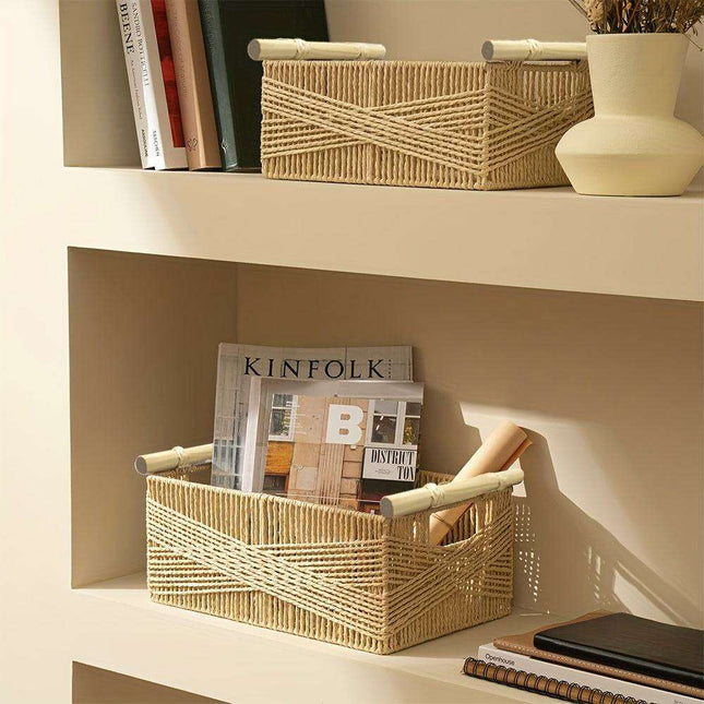 Charming Oversized Wicker Storage Basket with Comfortable Handles - Stylish Open Top Organizer for Any Room
