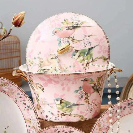 Charming Pink Bone Porcelain Dining Set: 30-Piece Complete Tableware Collection with Bowls, Plates, and Chopsticks - Très Elite