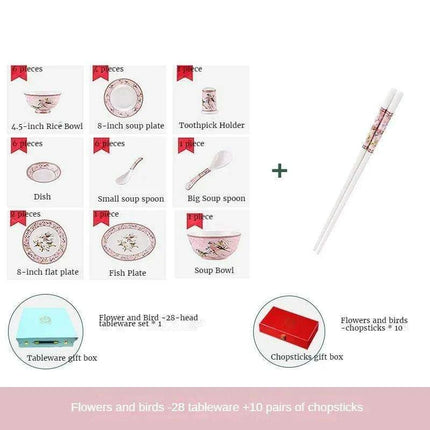 Charming Pink Bone Porcelain Dining Set: 30-Piece Complete Tableware Collection with Bowls, Plates, and Chopsticks - Très Elite