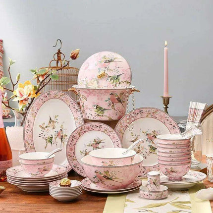 Charming Pink Bone Porcelain Dining Set: 30-Piece Complete Tableware Collection with Bowls, Plates, and Chopsticks - Très Elite
