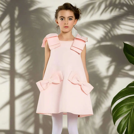 Charming Pink Bow Dress for Girls - Perfect for Spring and Autumn Parties and Weddings - Très Elite