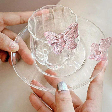 Charming Pink Bow Glass Cup and Saucer Set - 150ml Kids' Drinkware Gift - Très Elite