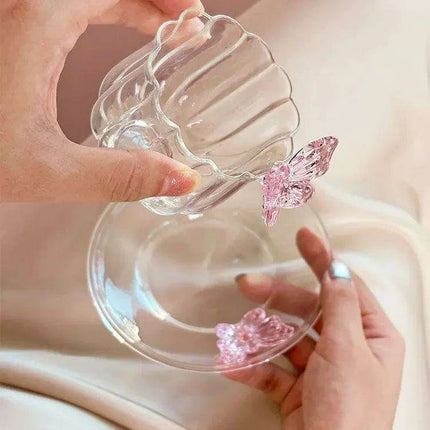 Charming Pink Bow Glass Cup and Saucer Set - 150ml Kids' Drinkware Gift - Très Elite