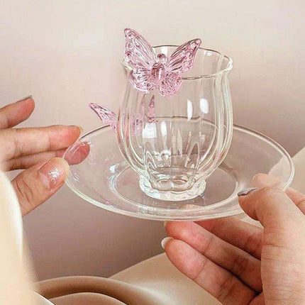 Charming Pink Bow Glass Cup and Saucer Set - 150ml Kids' Drinkware Gift - Très Elite