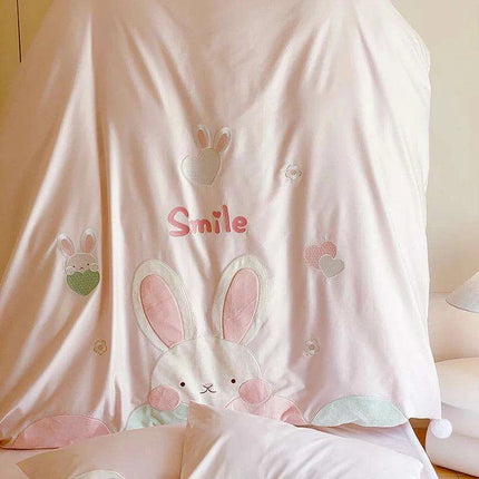Charming Pink Bunny Applique Girls Luxury Duvet Cover Set - Très Elite