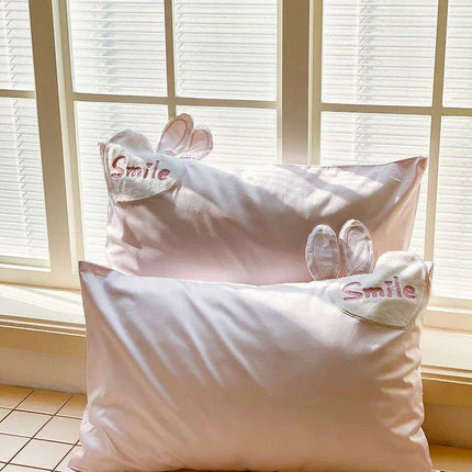 Charming Pink Bunny Applique Girls Luxury Duvet Cover Set - Très Elite