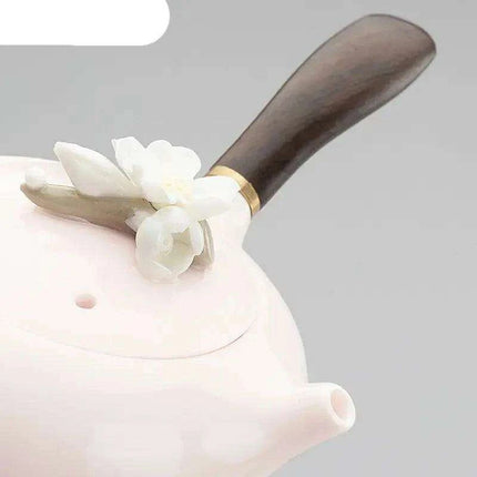 Charming Pink Ceramic Kung Fu Tea Set with Sheep Fat Jade Teapot - Transform Your Tea Rituals - Très Elite