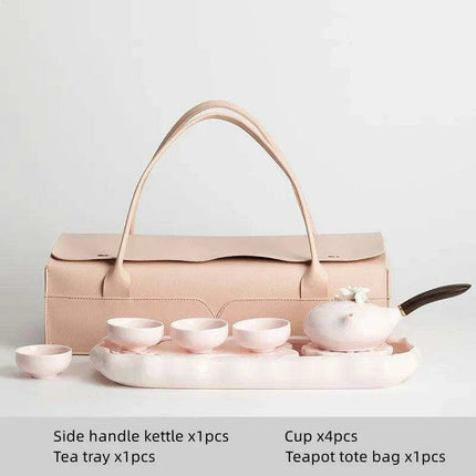 Charming Pink Ceramic Kung Fu Tea Set with Sheep Fat Jade Teapot - Transform Your Tea Rituals - Très Elite