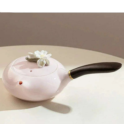 Charming Pink Ceramic Kung Fu Tea Set with Sheep Fat Jade Teapot - Transform Your Tea Rituals - Très Elite